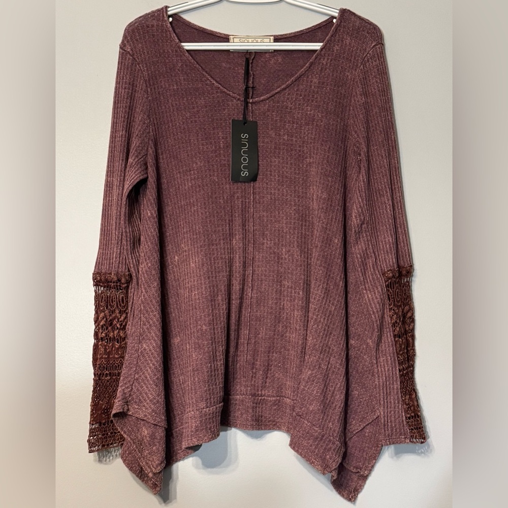 Sinuous Women's Purple/Mauve Long Sleeve Top With Crochet Detailing (Size: S)